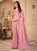 Light Pink Embroidered Party Wear Silk Saree