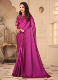 Hot Pink Embroidered Party Wear Silk Saree