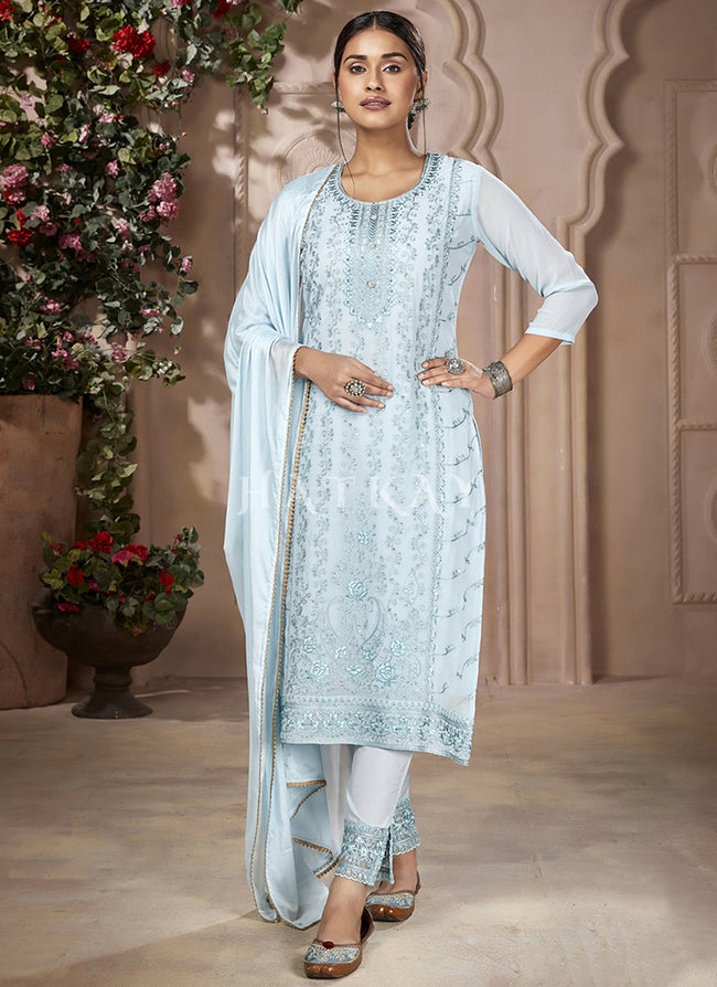 Glossy Sky Blue Heenaz Designer Palazzo Pant Style Designer Salwar Suit -  Dial N Fashion