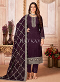 Dark Purple Embroidered Ethnic Georgette Salwar Kameez