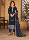 Blue Traditional Embroidered Pant Style Salwar Suit