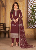 Marron Traditional Embroidered Pant Style Salwar Suit