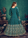 Turquoise Zari Slit Style Anarkali Pant Suit In UK