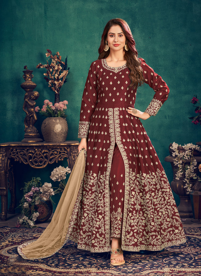 Designer Bridal Red Long Churidar Suit Georgette YD0944 – ShreeFashionWear