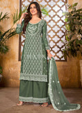 Pastel Green Embroidered Designer Palazzo Suit