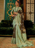 Brown And Green Zari Weaved Handloom Silk Saree