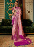 Pink And Purple Zari Weaved Handloom Silk Saree