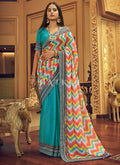 Sky Blue Sequence Printed Georgette Saree