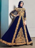 Navy Blue Embroidered Designer Anarkali Suit