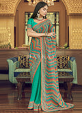 Green Sequence Printed Georgette Saree
