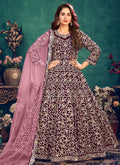 Dark Wine Zari Embellished Wedding Anarkali Suit