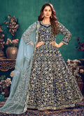 Navy Blue Zari Embellished Wedding Anarkali Suit