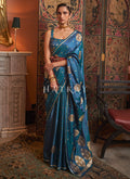 Royal Blue Zari Weaved Satin Silk Saree