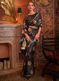 Raisin Black Zari Weaved Satin Silk Saree