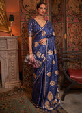 Dark Blue Zari Weaved Satin Silk Saree