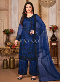 Blue Zari Embroidered Pant Style Suit