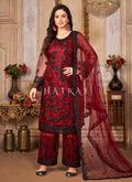 Red Zari Embroidered Pant Style Suit