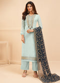 Blue Two Tone Embroidered Salwar Kameez