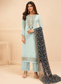 Blue Two Tone Embroidered Salwar Kameez