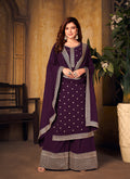 Purple Embroidered Designer Palazzo Suit