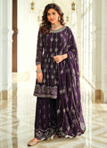 Purple Sequence Georgette Gharara Suit