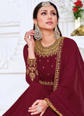 Maroon Embroidered Slit Style Pant Suit