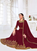 Maroon Slit Style Pant Suit In UK