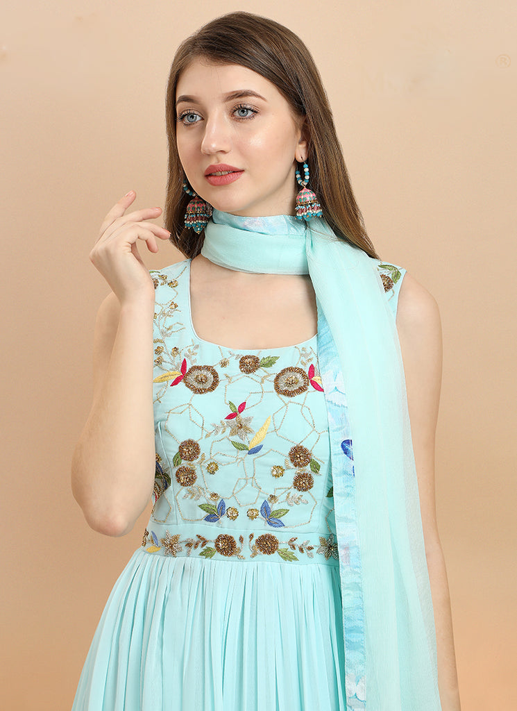 Aqua Blue Anarkali Gown