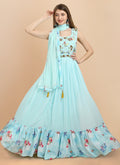 Aqua Blue Embroidered Shaded Georgette Anarkali Gown