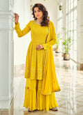 Yellow Sequence Georgette Gharara Suit 