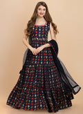 Navy Blue Embroidered Shaded Georgette Anarkali Gown