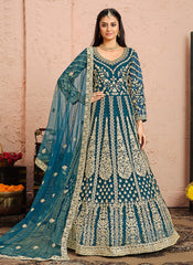 Royal Blue Golden Zari Embellished Designer Anarkali Suit 