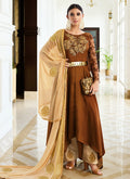 Brown Asymmetric Anarkali Pant Suit