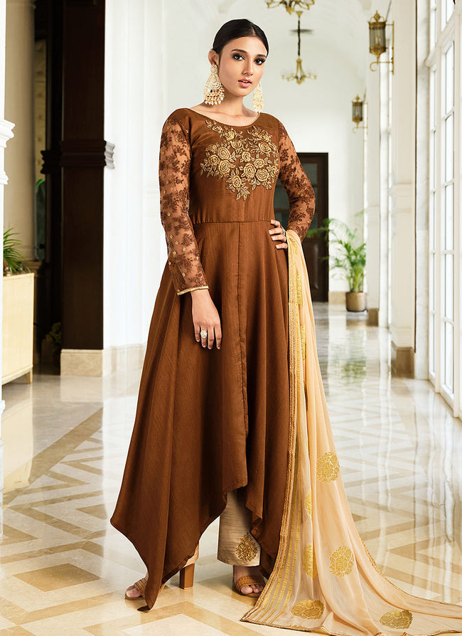 Buy Gold Cutdana Tissue Gown - Koskii