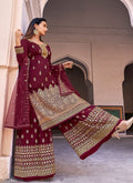 Maroon Golden Zari Embroidered Wedding Palazzo Suit