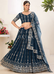 Turquoise Sequence Embroidery Georgette Lehenga Choli