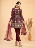 Maroon Multi Kutchi Embroidered Pant Style Suit