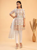 White Multi Kutchi Embroidered Pant Style Suit