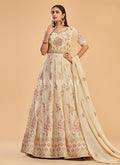 Pale Yellow Multi Embroidered Partywear Anarkali Suit