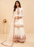 Off White Multi Embroidered Georgette Gharara Suit