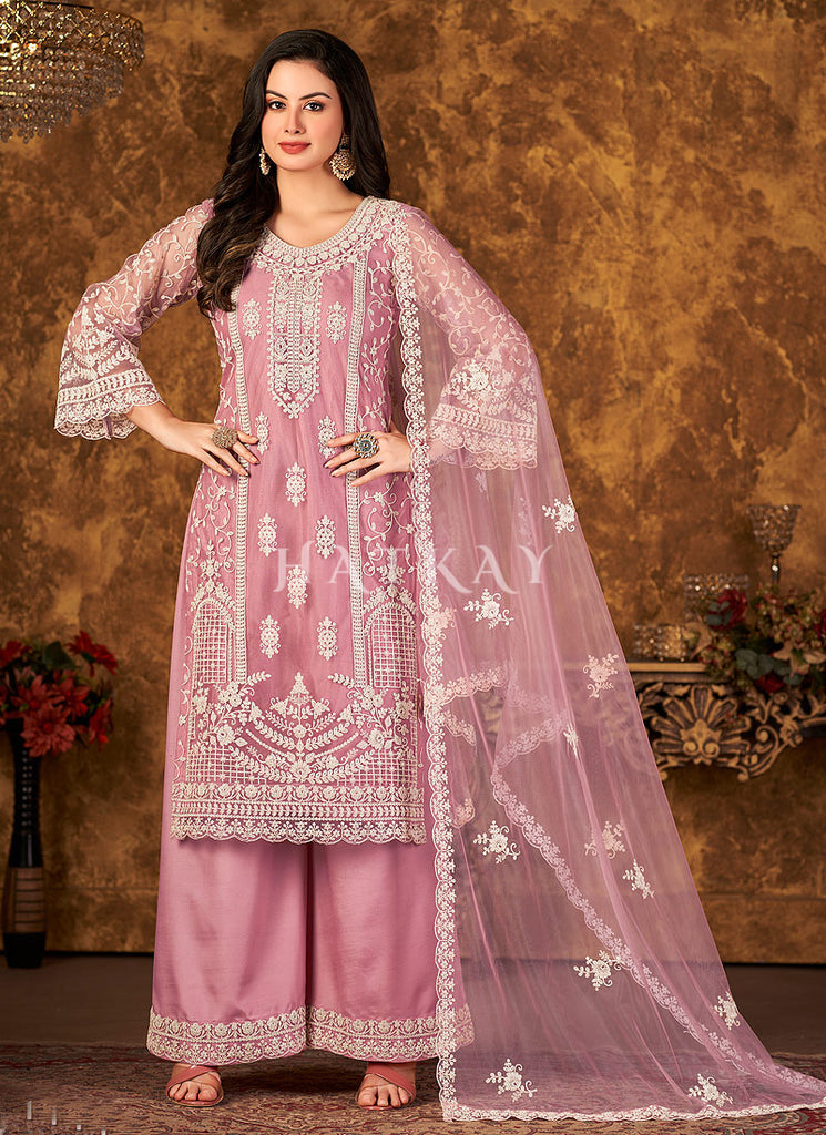Light Pink Embroidered Pakistani Palazzo Suit xs Light Pink Embroidered Pakistani Palazzo Suit xs