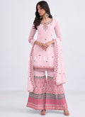 Pink Sequence Embroidery Traditional Gharara Style Suit