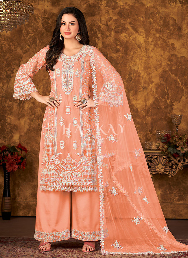 Off white Color Wedding Wear Unstitched Pakistani Heavy Palazzo Suits –  fashionnaari