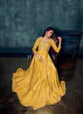 Yellow Mirror Embroidered Designer Gown