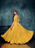 Yellow Mirror Embroidered Designer Gown