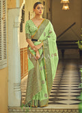 Buy Saree USA | Green Copper Zari Embellished Tissue Silk Saree