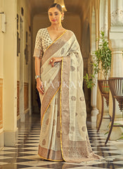 Buy Saree USA | Beige Copper Zari Embellished Tissue Silk Saree