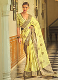 Buy Saree USA | Yellow Copper Zari Embellished Tissue Silk Saree