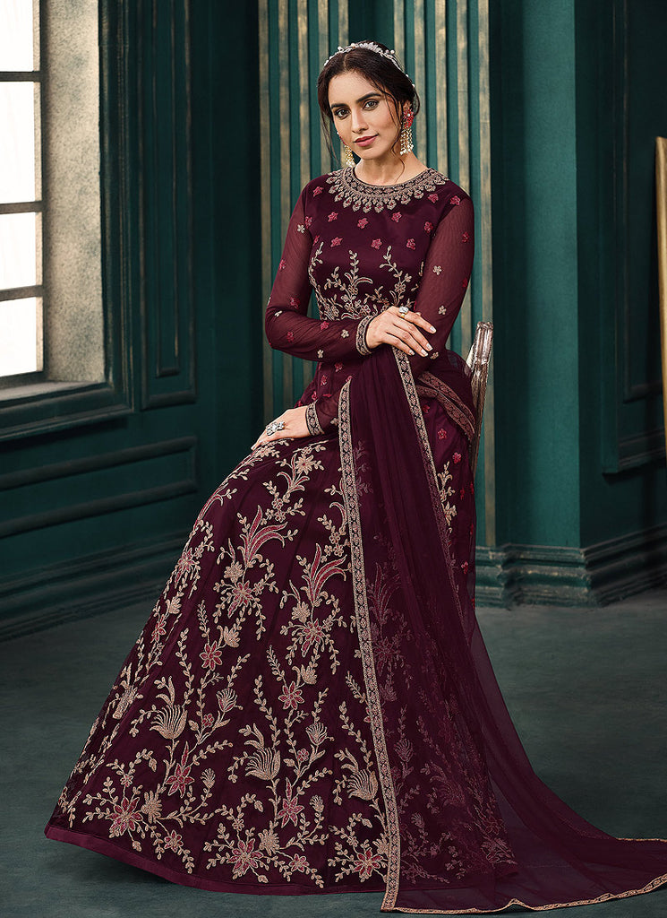 Wine Anarkali Suit In USA