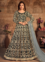 Black And Grey Zari Embellished Wedding Anarkali Suit